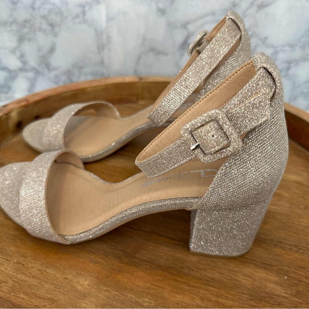 CL by Laundry Jody Sandals 8.5 Gold Glitter Block Heel Ankle Strap - Picture 4 of 6